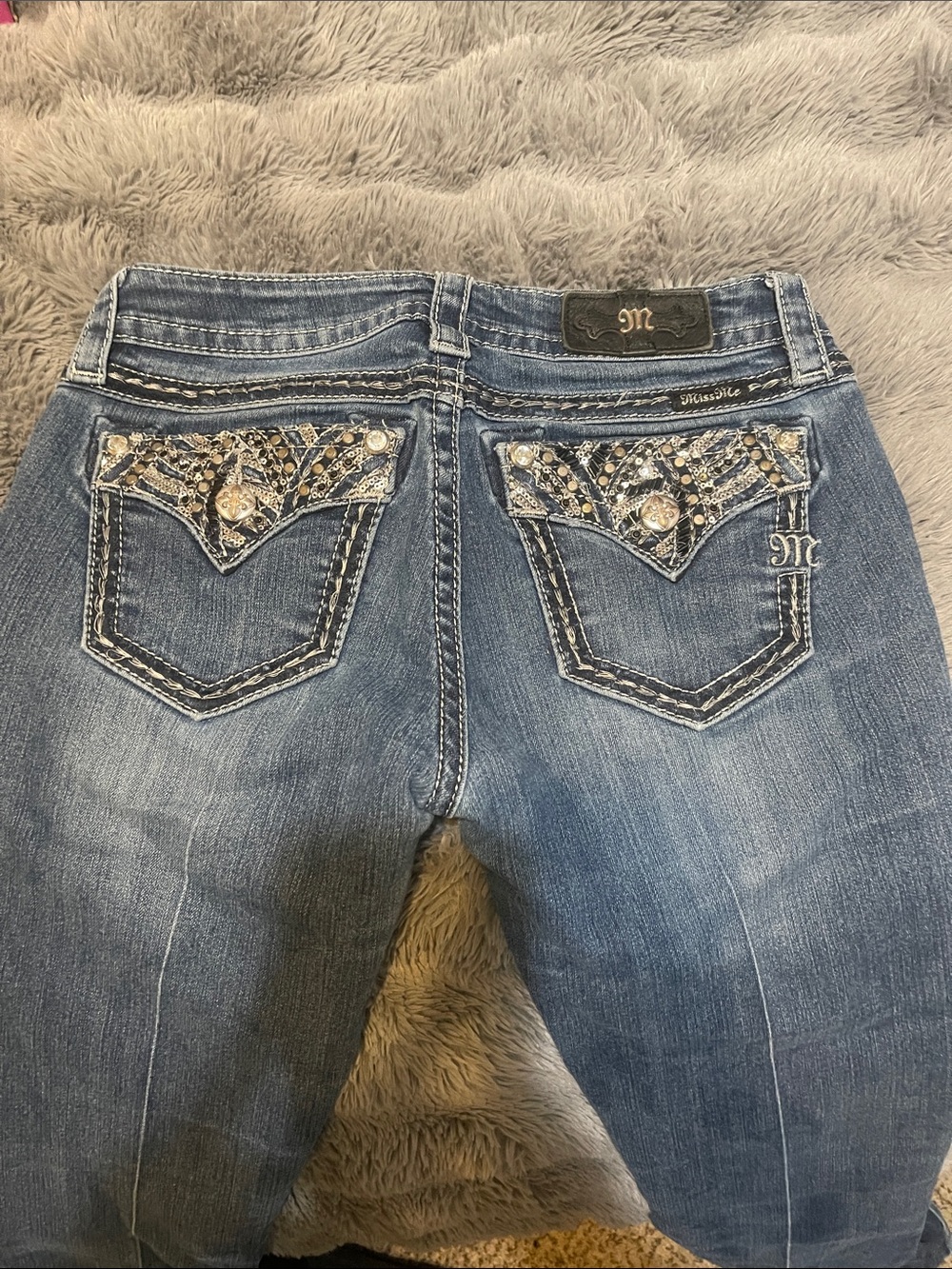 Miss Me Women's Embellished Back Pocket Boot Cut Jeans - Blue